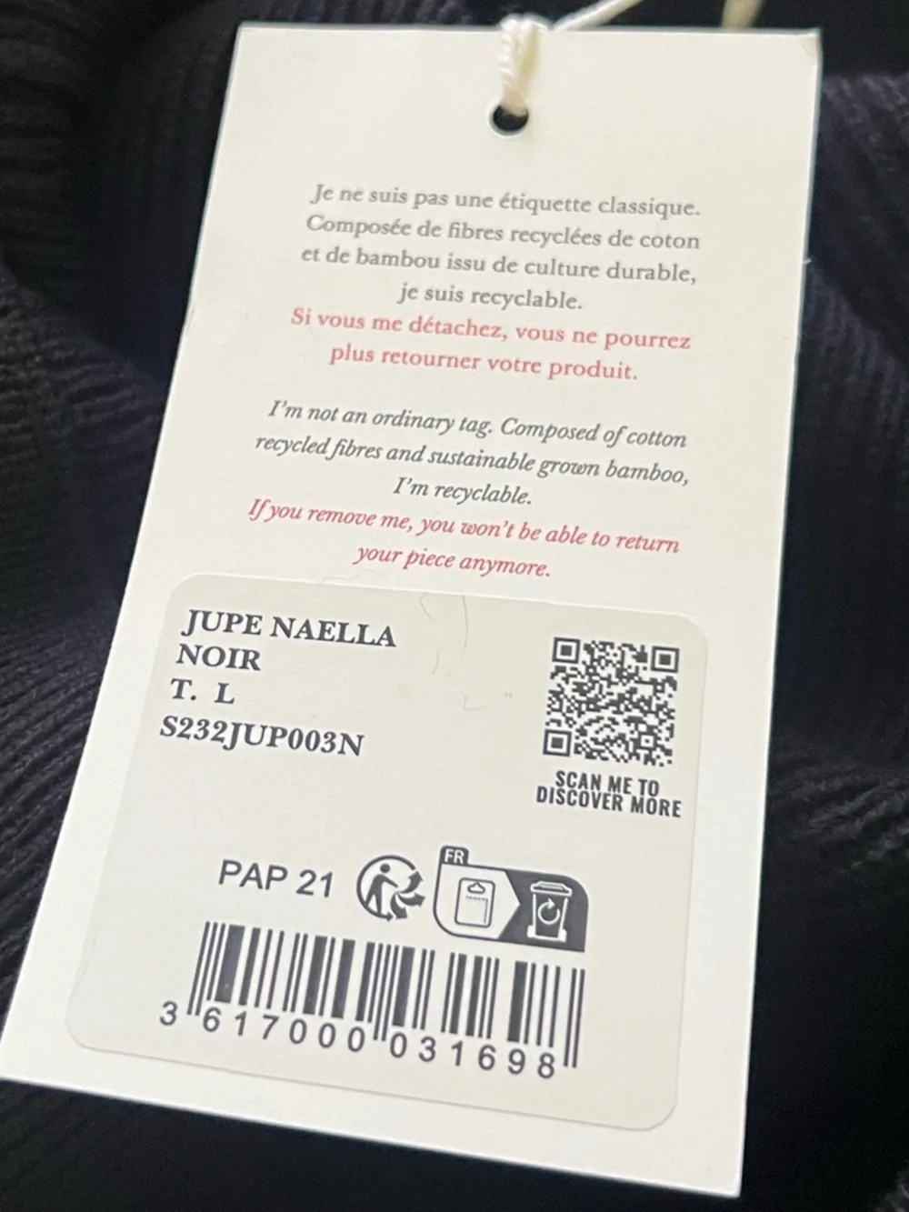 Sezane Naella Black Skirt NWT Large